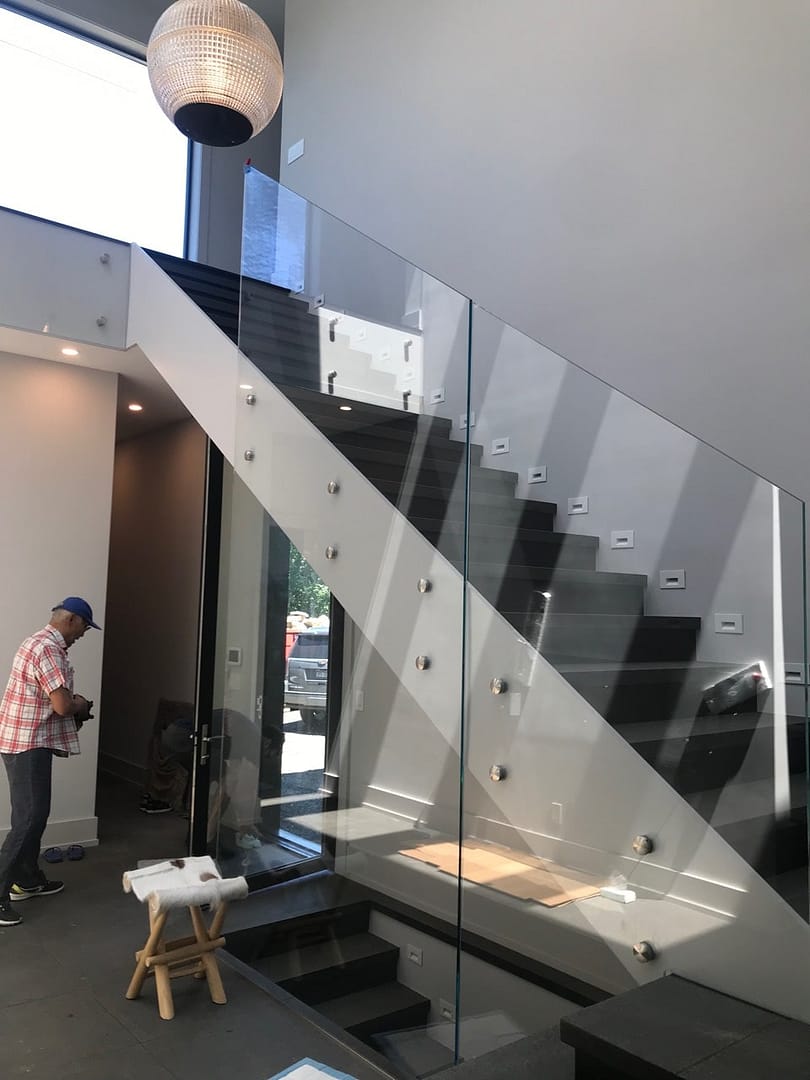 Glass stairs railing